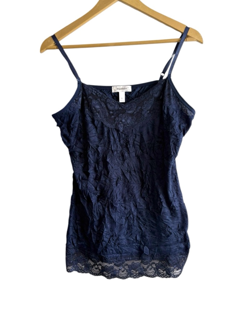 Vintage Y2K Dressbarn XL Navy Crinkle Material Lace Trim Cami Top Whimsigoth